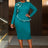 AOMEIDRESS Bodycon Beading Dress Long Sleeve 3D Flower Peplum Gowns LakeGreen / S