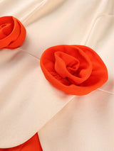 AOMEIDRESS Bodycon Colorblock Dresses O Neck Short Sleeves 3D Flower