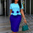 AOMEIDRESS Bodycon Colorblock Dresses O Neck Short Sleeves 3D Flower - Blue / S