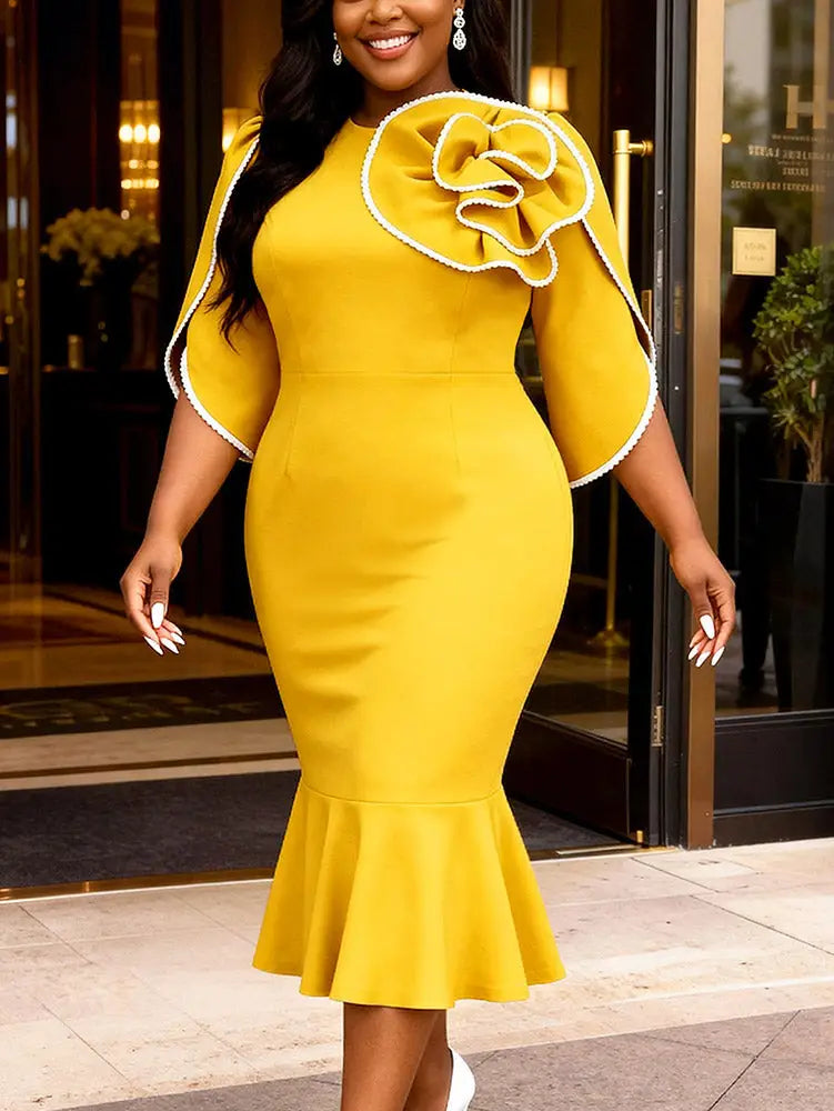 AOMEIDRESS Bodycon Colorblock Mermaid Dress with 3D Flower for Party