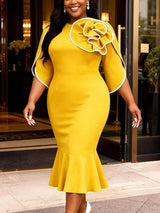 AOMEIDRESS Bodycon Colorblock Mermaid Dress with 3D Flower for Party
