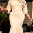 AOMEIDRESS Bodycon Colorblock Mermaid Dress with 3D Flower for Party - Apricot / S