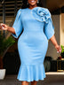 AOMEIDRESS Bodycon Colorblock Mermaid Dress with 3D Flower for Party - Light Blue / S