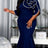 AOMEIDRESS Bodycon Colorblock Mermaid Dress with 3D Flower for Party - Navy / S