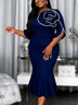 AOMEIDRESS Bodycon Colorblock Mermaid Dress with 3D Flower for Party - Navy / S
