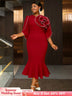 AOMEIDRESS Bodycon Red Mermaid Dress with 3D Flower for Wedding Party Red / S