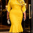 AOMEIDRESS Bodycon Colorblock Mermaid Dress with 3D Flower for Party - Yellow / S
