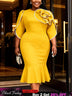 AOMEIDRESS Bodycon Colorblock Mermaid Dress with 3D Flower for Party - Yellow / S