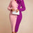 AOMEIDRESS Bodycon Colorblock Party Dress With 3D Flower Long Sleeve Pink / S