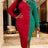 AOMEIDRESS Bodycon Colorblock Party Dress With 3D Flower Long Sleeve - Red / S