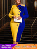 AOMEIDRESS Bodycon Colorblock Party Dress With 3D Flower Long Sleeve Yellow / S