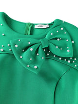 AOMEIDRESS Bodycon Dress Beading O Neck Cape Sleeves 3D Bow Ruffles