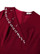 AOMEIDRESS Bodycon Dress Beading Turn Down Collar Long Sleeves Party