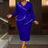 AOMEIDRESS Bodycon Dress Beading Turn Down Collar Long Sleeves Party - Blue / S