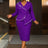 AOMEIDRESS Bodycon Dress Beading Turn Down Collar Long Sleeves Party - Dark Purple / S