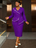 AOMEIDRESS Bodycon Dress Beading Turn Down Collar Long Sleeves Party - Dark Purple / S