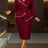 AOMEIDRESS Bodycon Dress Beading Turn Down Collar Long Sleeves Party - Wine / S