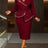 AOMEIDRESS Bodycon Dress Beading Turn Down Collar Long Sleeves Party - Wine / S