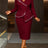 AOMEIDRESS Bodycon Dress Beading Turn Down Collar Long Sleeves Party - Wine / S