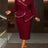AOMEIDRESS Bodycon Dress Beading Turn Down Collar Long Sleeves Party - Wine / S