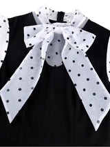 AOMEIDRESS Bodycon Dress Bow Tie Neck Patchwork Sheer Mesh Polka Dot
