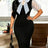 AOMEIDRESS Bodycon Dress Bow Tie Neck Patchwork Sheer Mesh Polka Dot - Black / S