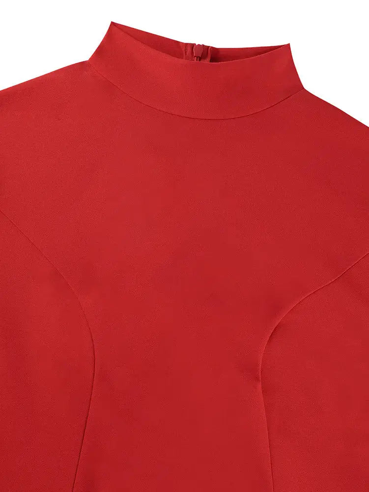 AOMEIDRESS Bodycon Dress High Collar Long Sleeves Mesh Patchwork Hem