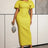 AOMEIDRESS Bodycon Dress Jacquard O Neck Bow Short Puff Sleeves Party - Yellow / S