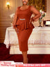 AOMEIDRESS Bodycon Dress Long Sheer Sleeves Rhinestone Ruffles Waist