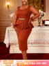 AOMEIDRESS Bodycon Dress Long Sheer Sleeves Rhinestone Ruffles Waist