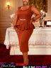 AOMEIDRESS Bodycon Dress Long Sheer Sleeves Rhinestone Ruffles Waist