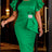 AOMEIDRESS Bodycon Dress O Neck Ruffles Sleeve Rhinestone Waist Party - Green / L