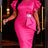 AOMEIDRESS Bodycon Dress O Neck Ruffles Sleeve Rhinestone Waist Party - Rose / L