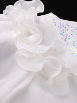 AOMEIDRESS Bodycon Dress O Neck Sheer Lantern Sleeve Sequin Patchwork