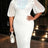 AOMEIDRESS Bodycon Dress O Neck Sheer Lantern Sleeve Sequin Patchwork - White / L