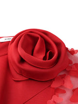 AOMEIDRESS Bodycon Dress O Neck Sheer Sleeves with 3D Flower Ruffles