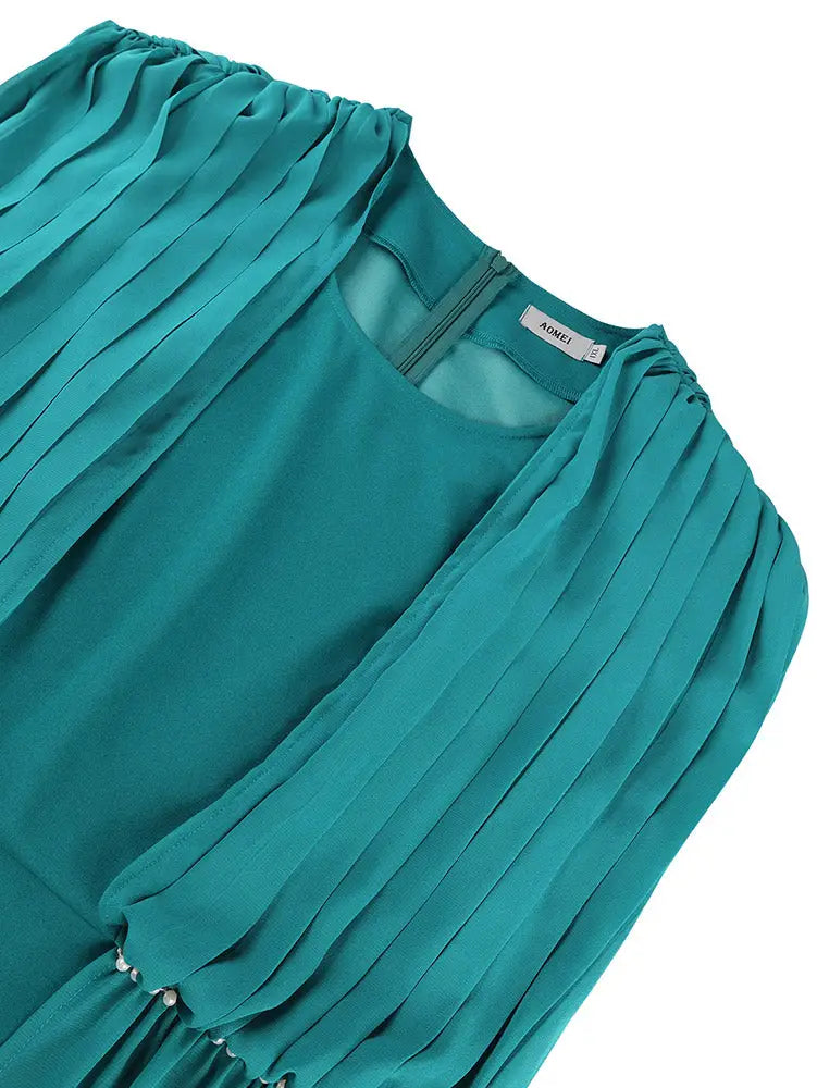 AOMEIDRESS Bodycon Dress O Neck Sleeveless Long Chiffon Overlay Gowns