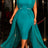 AOMEIDRESS Bodycon Dress O Neck Sleeveless Long Chiffon Overlay Gowns - LakeGreen / L