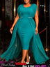 AOMEIDRESS Bodycon Dress O Neck Sleeveless Long Chiffon Overlay Gowns - LakeGreen / L
