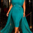 AOMEIDRESS Bodycon Dress O Neck Sleeveless Long Chiffon Overlay Gowns - LakeGreen / L