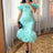 AOMEIDRESS Bodycon Dress Off Shoulder Tiered Ruffled Patchwork Mesh - MintGreen / S