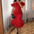 AOMEIDRESS Bodycon Dress Off Shoulder Tiered Ruffled Patchwork Mesh - Red / S