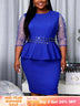 AOMEIDRESS Bodycon Dress Paneled Sheer Mesh Sleeves Beading Ruffles - Blue / S