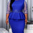 AOMEIDRESS Bodycon Dress Paneled Sheer Mesh Sleeves Beading Ruffles - Blue / S