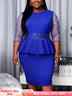 AOMEIDRESS Bodycon Dress Paneled Sheer Mesh Sleeves Beading Ruffles - Blue / S
