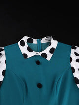 AOMEIDRESS Bodycon Dress Polka Dots Colorblock Turndown Collar Button