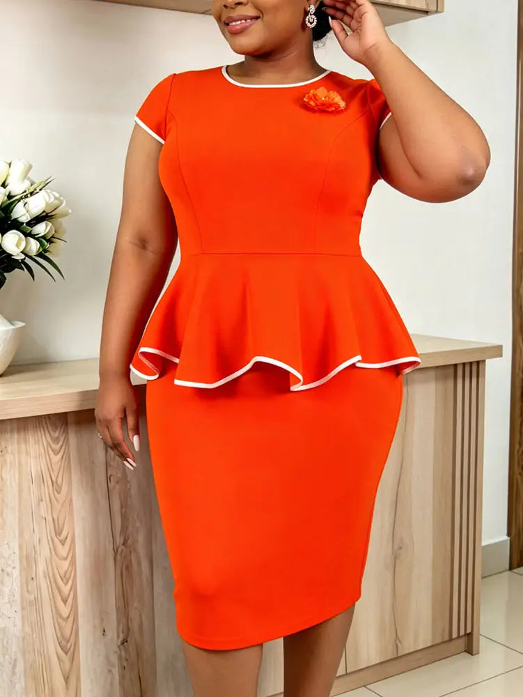 AOMEIDRESS Bodycon Dress Short Sleeve Appliques Color Block Binding