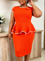 AOMEIDRESS Bodycon Dress Short Sleeve Appliques Color Block Binding