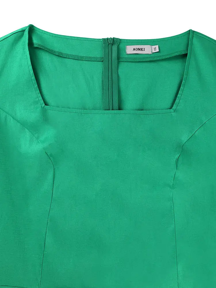AOMEIDRESS Bodycon Dress Square Collar Short Sleeves Ruffle Layered