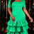 AOMEIDRESS Bodycon Dress Square Collar Short Sleeves Ruffle Layered - Green / S